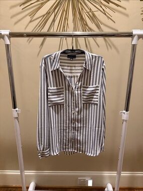 Women’s Stripe Button-Up Blouse - Blue & White